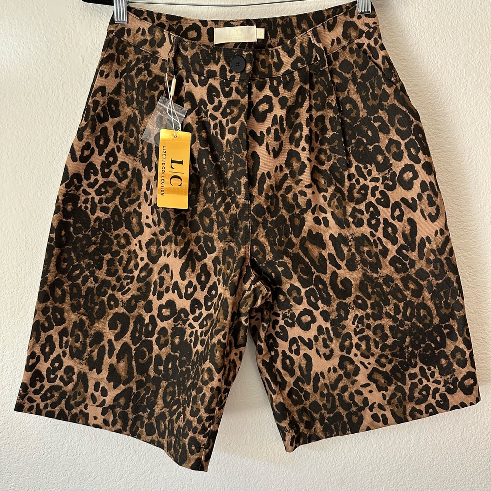New LCL Leopard Print Women's Bermuda Shorts in Brown Size Medium